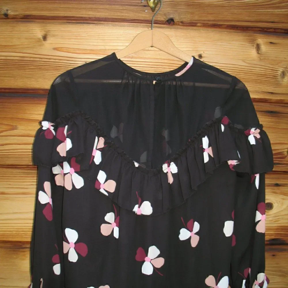 Kate Spade Black Floral Top Blouse